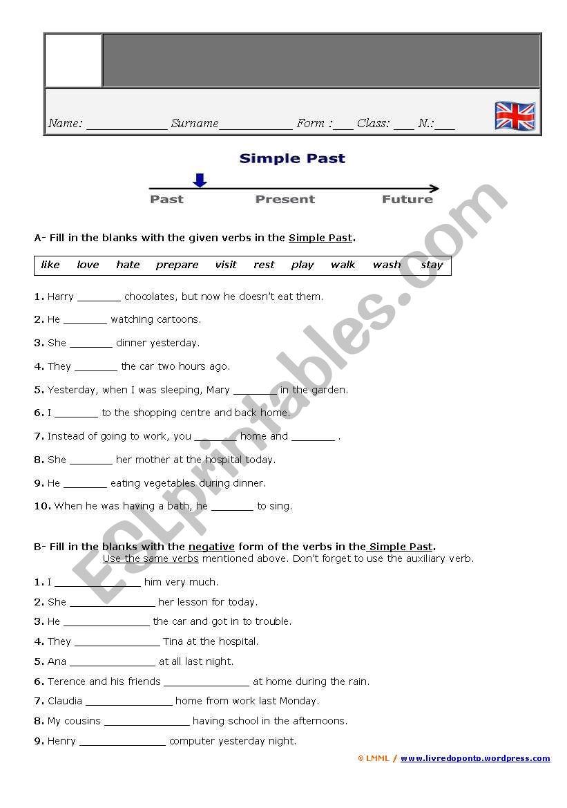 Simple Past [fill in blanks] worksheet